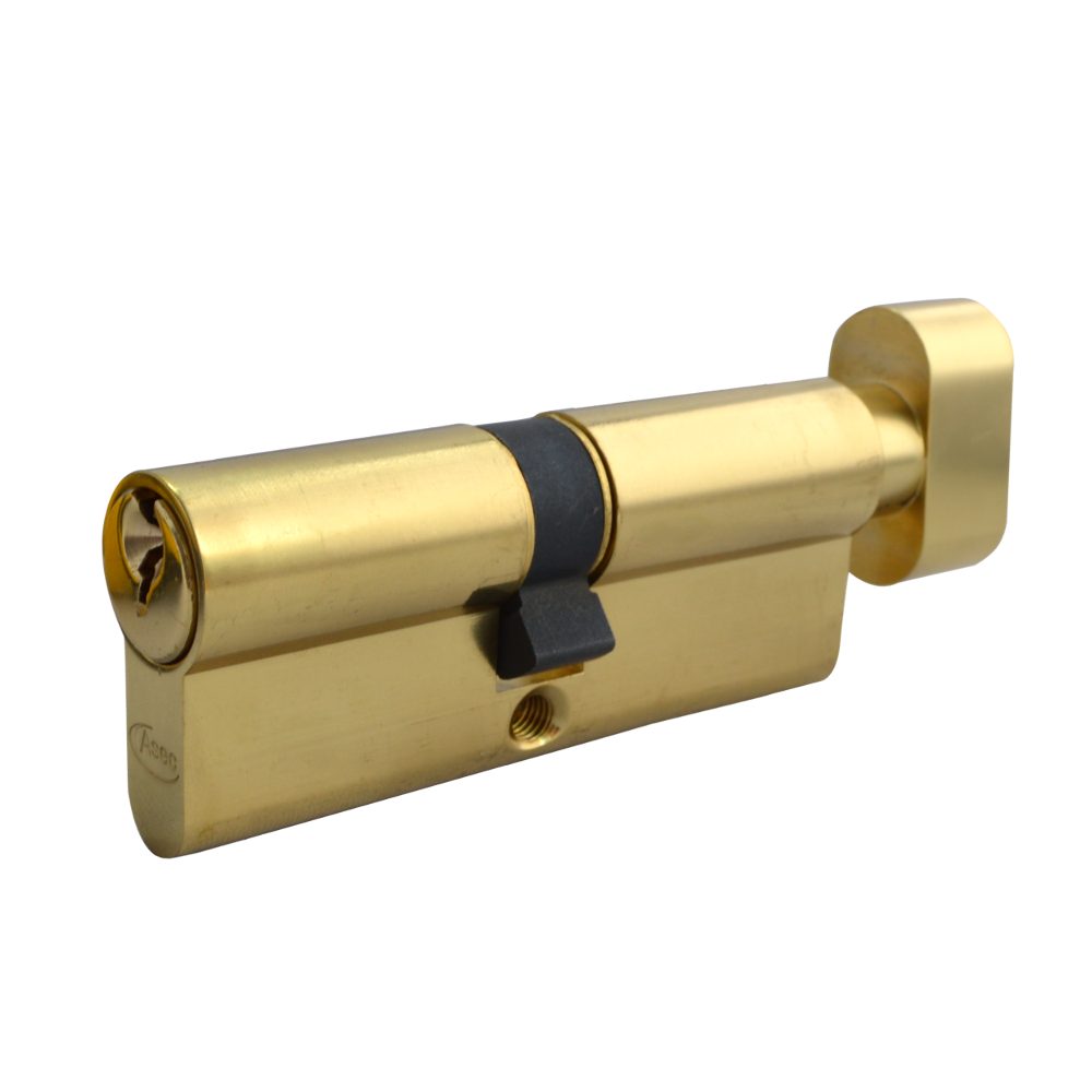 ASEC 5-Pin Euro Key &amp; Turn Cylinder - AS1404 - 40/T45 - Polished Brass - AS1404
