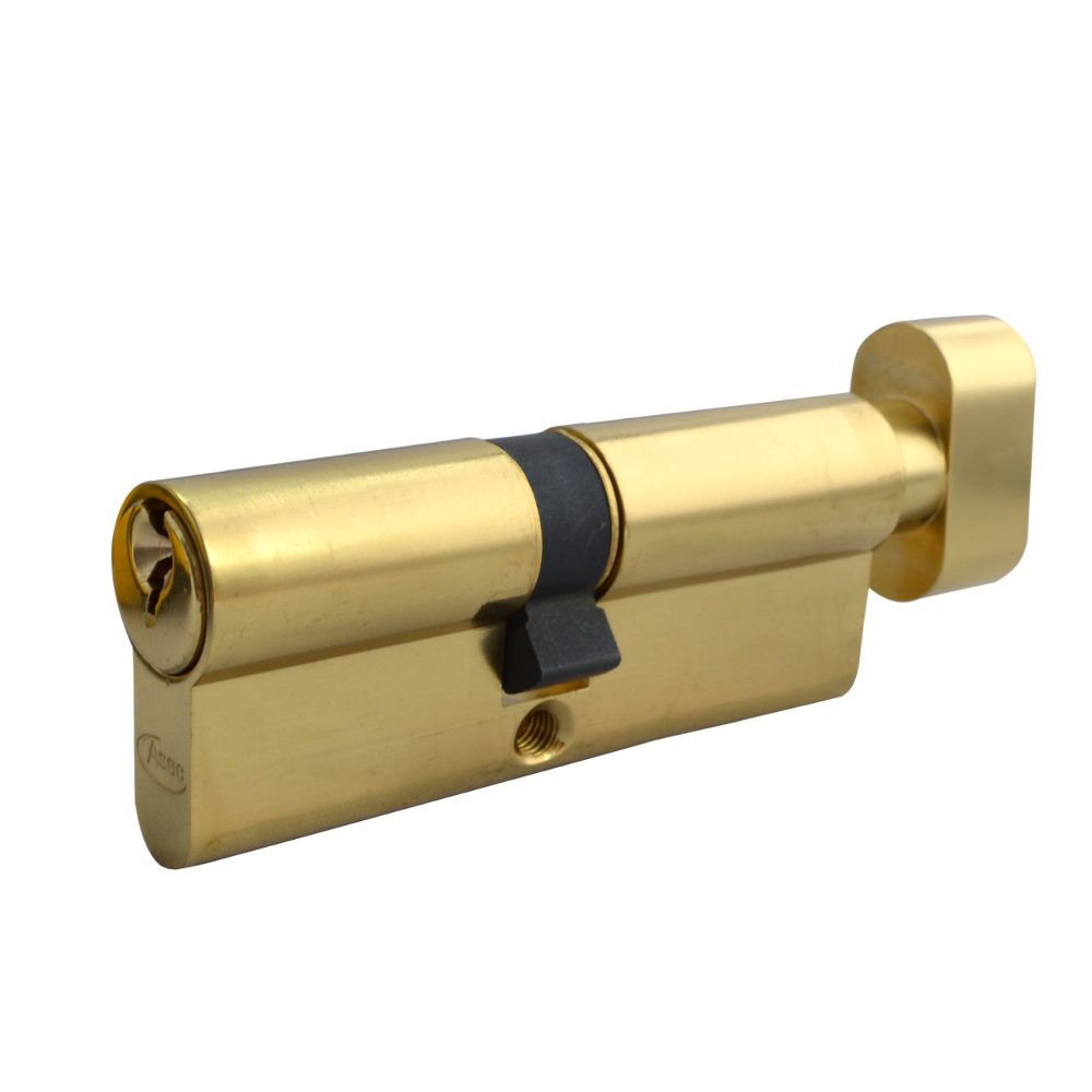 ASEC 5-Pin Euro Key &amp; Turn Cylinder - AS1396 - 40/T50 - Polished Brass - AS1396