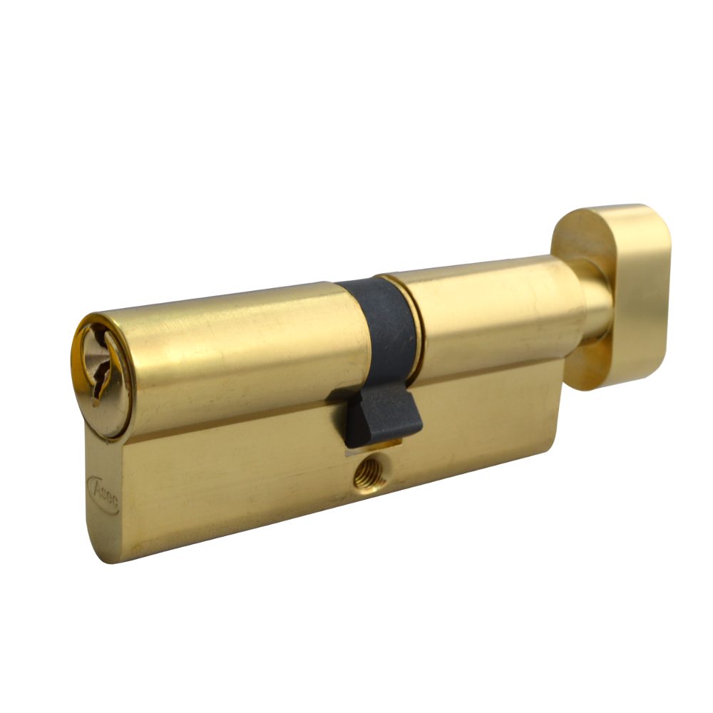 ASEC 5-Pin Euro Key &amp; Turn Cylinder - AS1397 - 50/T40 - Polished Brass - AS1397