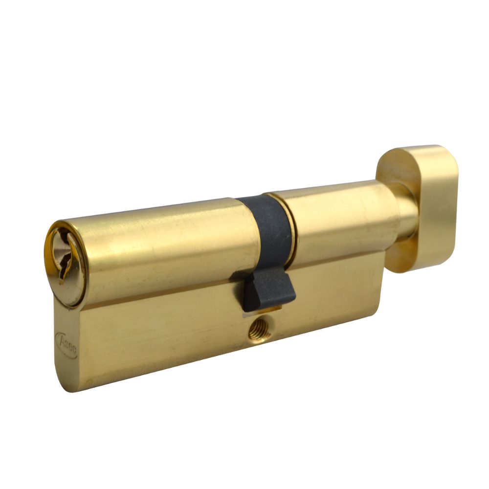 ASEC 5-Pin Euro Key &amp; Turn Cylinder - AS1392 - 55/T35 - Polished Brass - AS1392