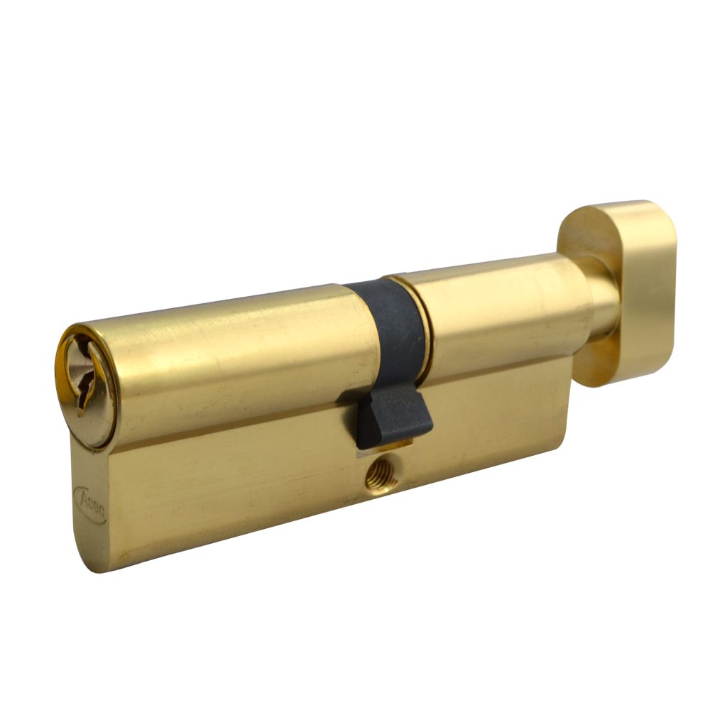 ASEC 5-Pin Euro Key &amp; Turn Cylinder - AS1389 - 60/T40 - Polished Brass - AS1389