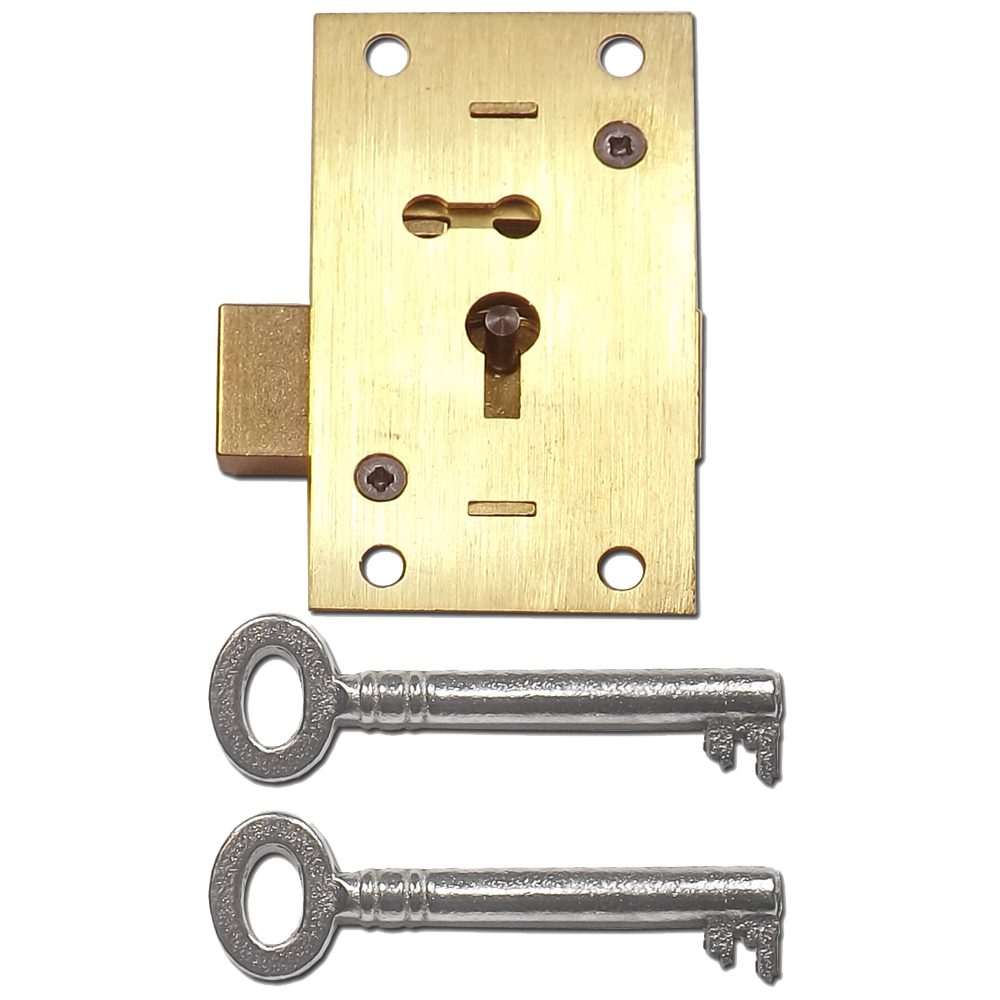 ASEC 51 2 &amp; 4 Lever Straight Cupboard Lock - AS6533 - Satin Brass - AS6533