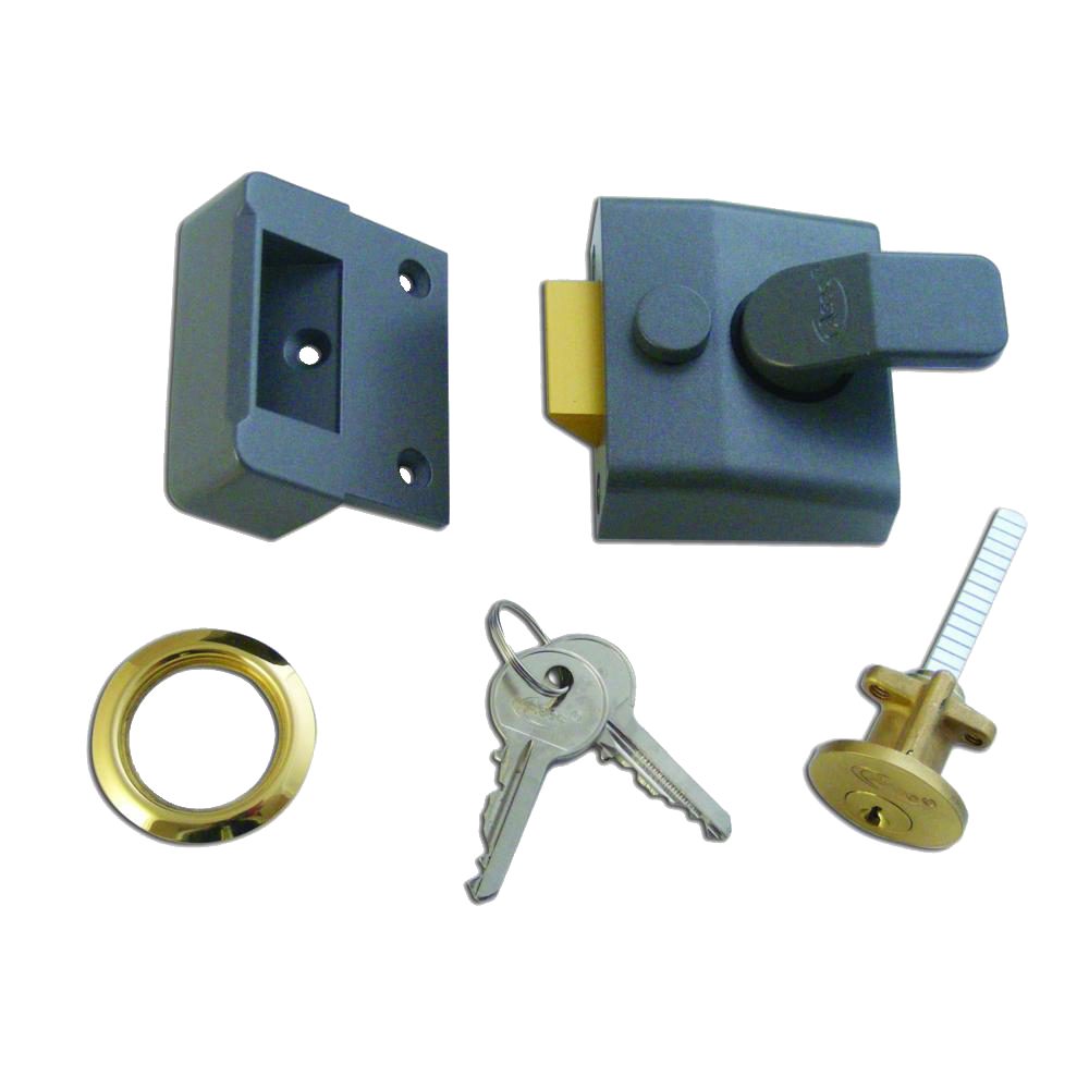 ASEC AS14 &amp; AS18 Non-Deadlocking Nightlatch - AS1716 - Dull Metal Grey Case &amp;amp; Polished Brass Cylinder - AS1716