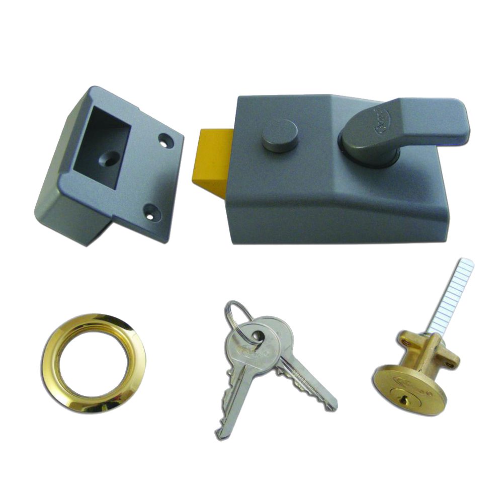 ASEC AS14 &amp; AS18 Non-Deadlocking Nightlatch - AS1721 - Dull Metal Grey Case &amp;amp; Polished Brass Cylinder - AS1721