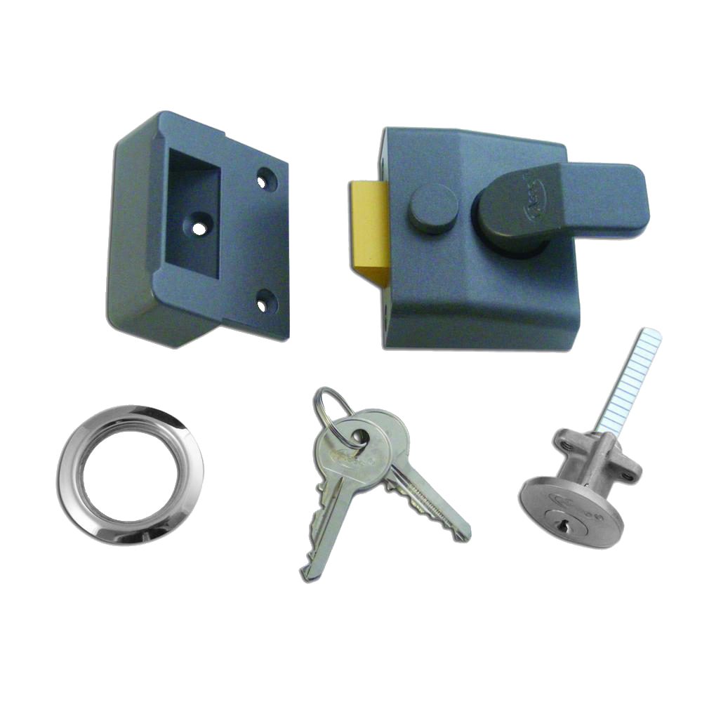 ASEC AS14 &amp; AS18 Non-Deadlocking Nightlatch - AS1718 - Dull Metal Grey Case &amp;amp; Satin Chrome Cylinder - AS1718