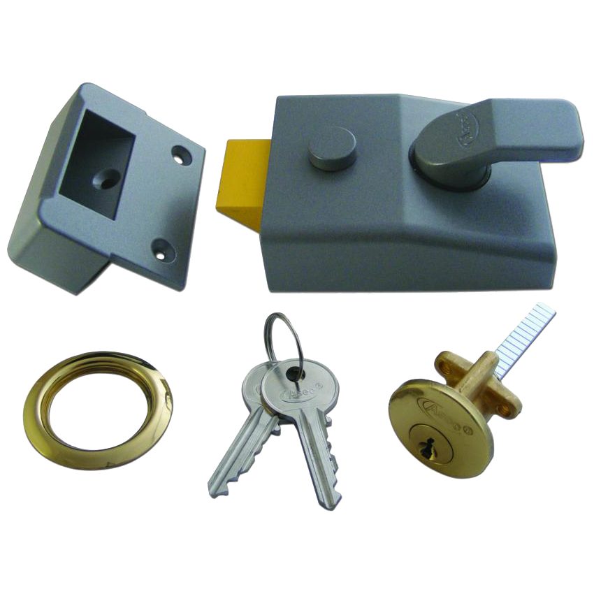 ASEC AS17 Non-Deadlocking Nightlatch - AS1737 - Dull Metal Grey Case &amp;amp; Polished Brass Cylinder - AS1737