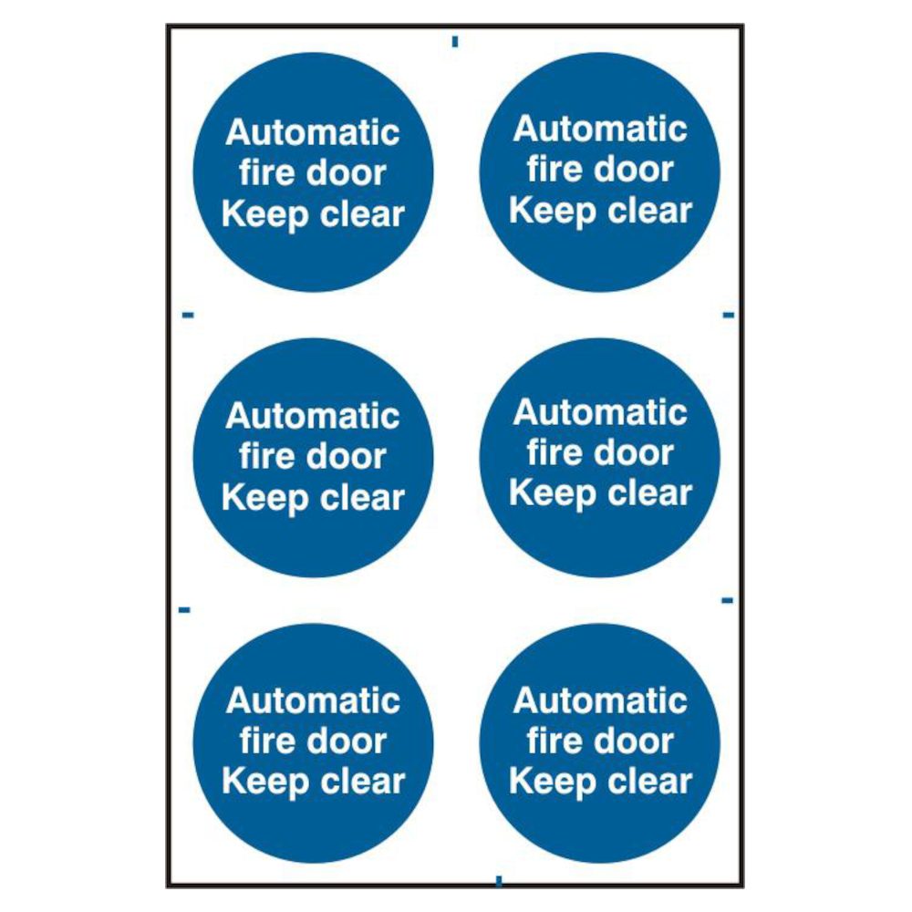 ASEC `Automatic Fire Door Keep Clear` 200mm x 300mm PVC Self Adhesive Sign