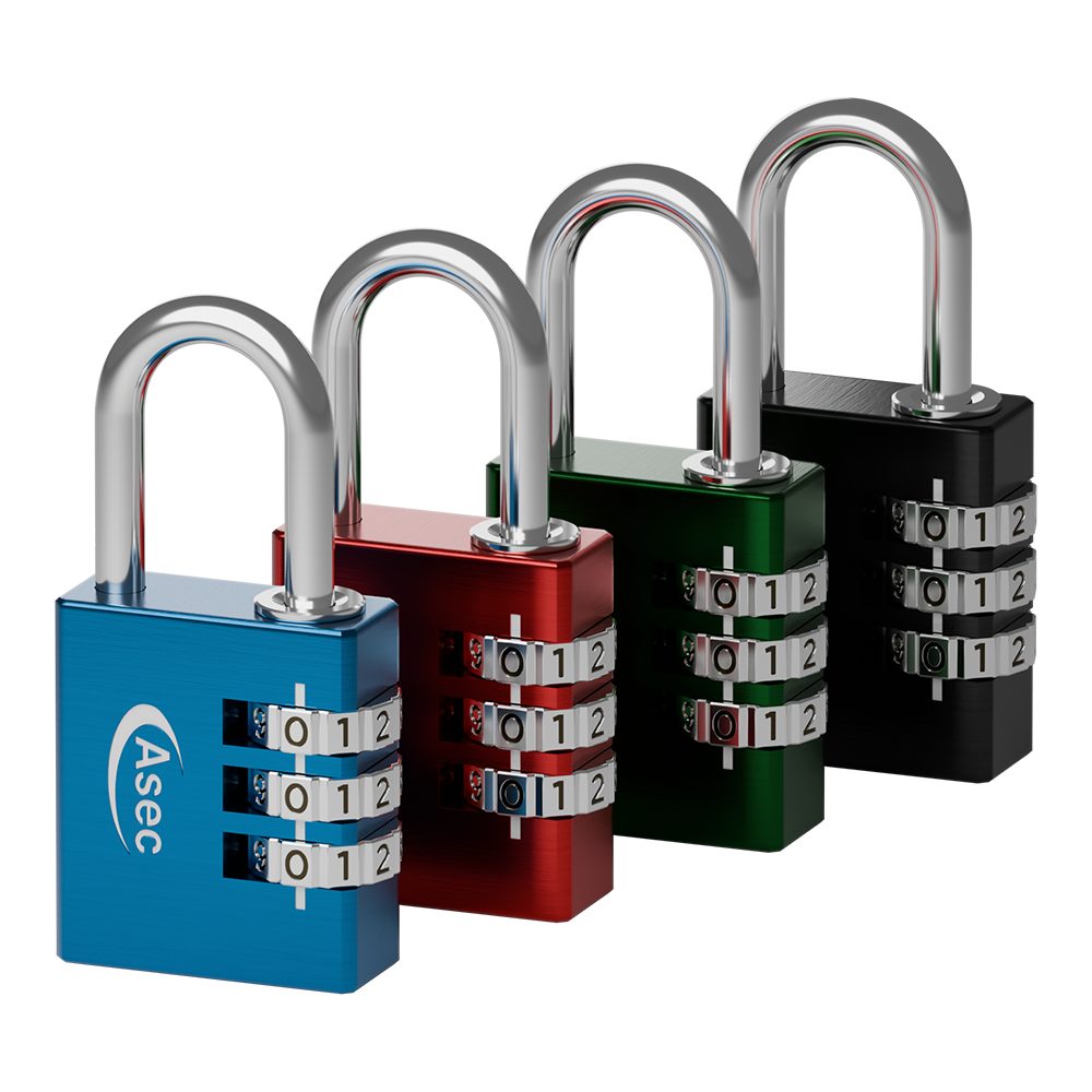 ASEC Coloured Aluminium Open Shackle Combination Padlock - AS10005 - Assorted Colours - AS10005