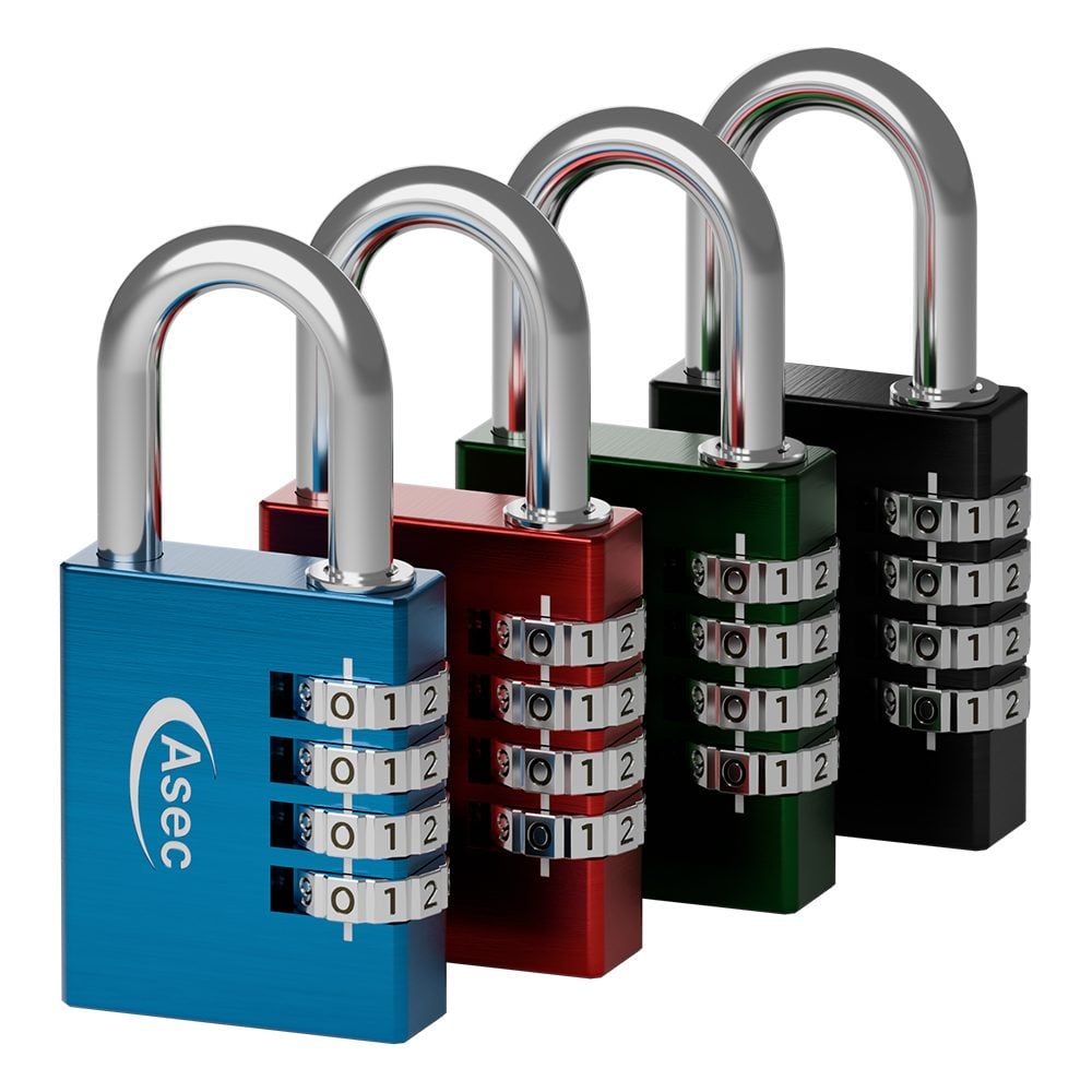ASEC Coloured Aluminium Open Shackle Combination Padlock