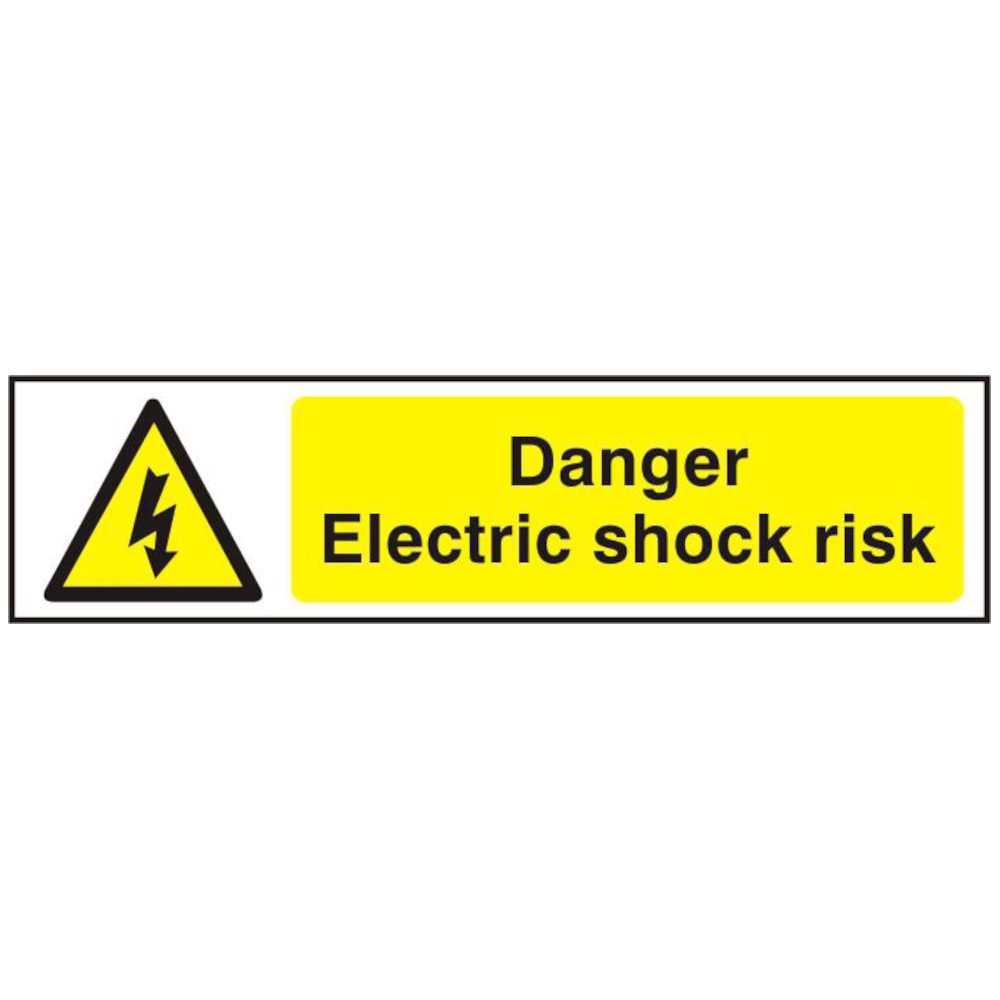 ASEC `Danger Electric Shock Risk` 200mm x 50mm PVC Self Adhesive Sign - AS4743 - White - AS4743