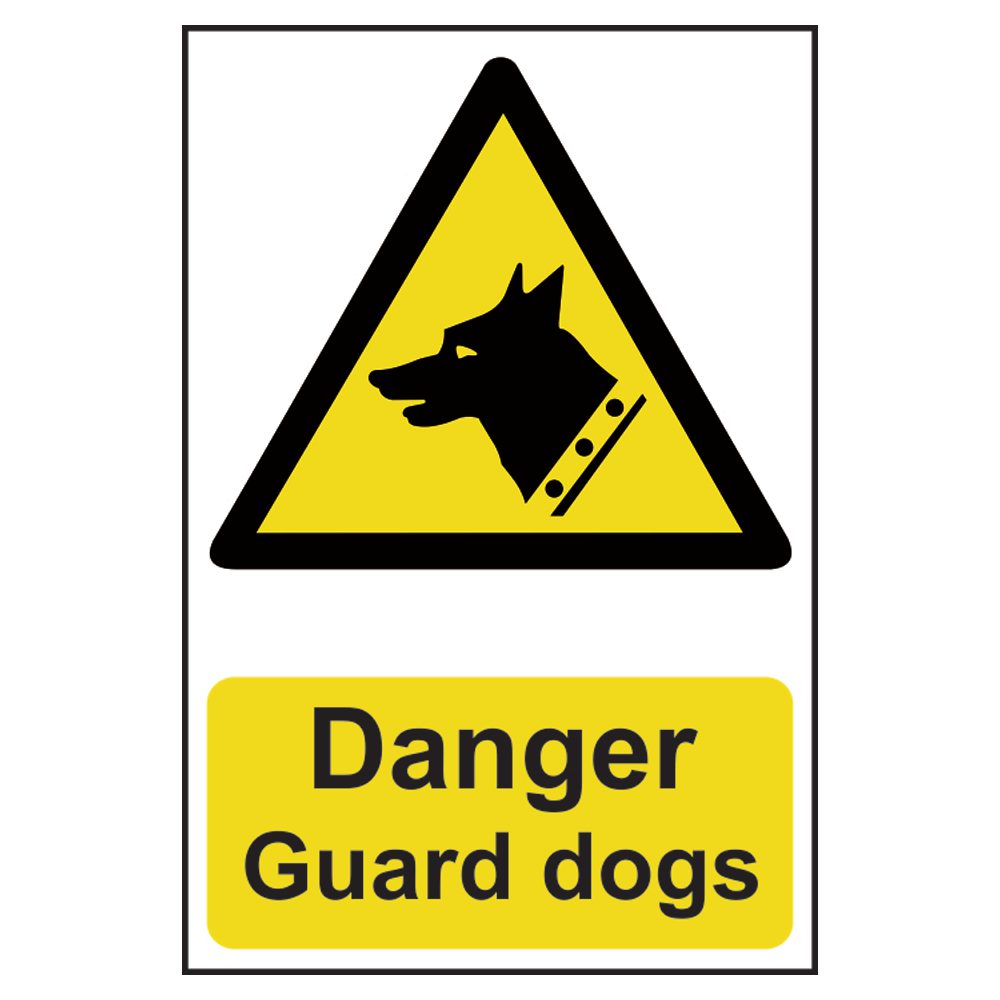 ASEC `Danger: Guard Dogs` Sign 200mm x 300mm - AS11518 - Black &amp;amp; Yellow - AS11518