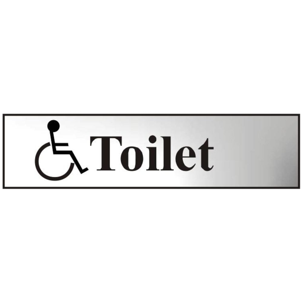 ASEC `Disabled Toilet` 200mm x 50mm Chrome Self Adhesive Sign