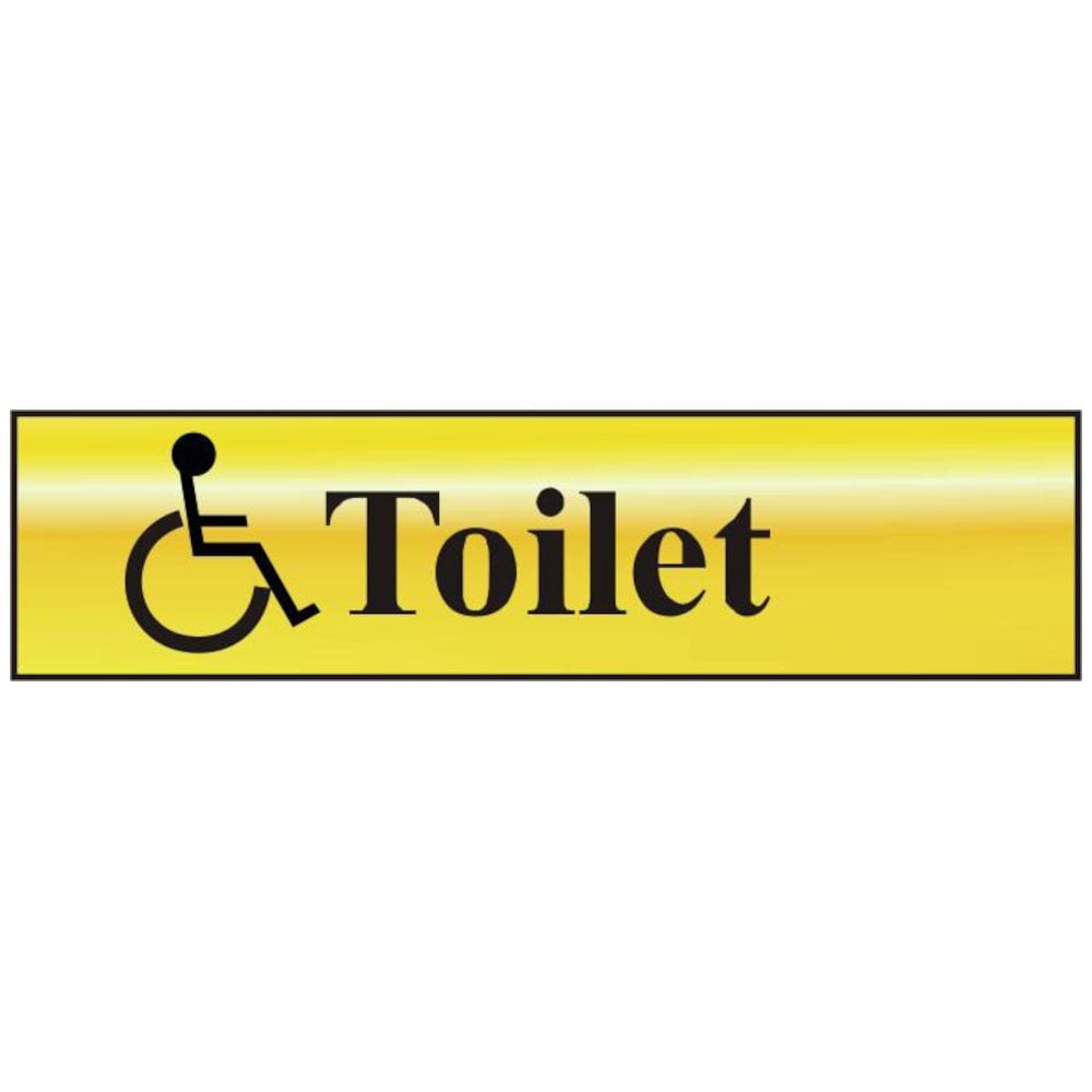 ASEC `Disabled Toilet` 200mm x 50mm Gold Self Adhesive Sign - AS4719 - Gold - AS4719