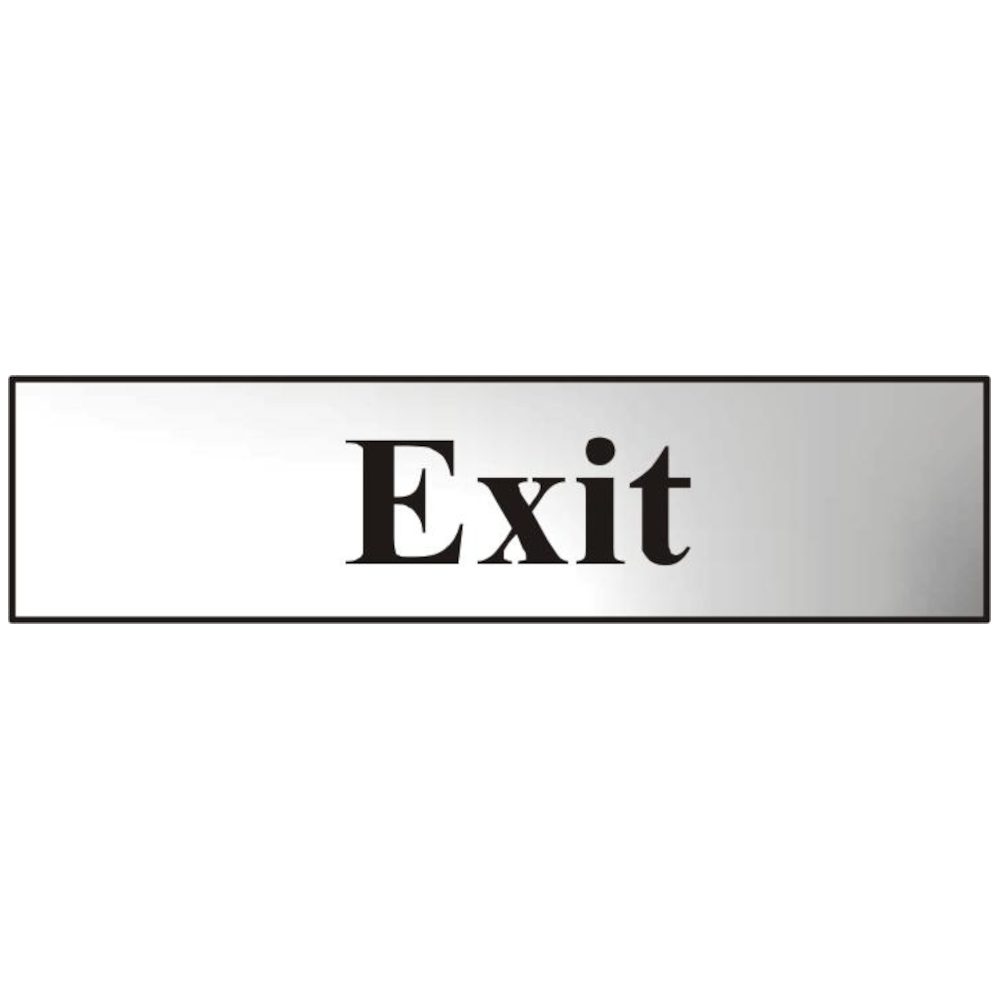 ASEC `Exit` 200mm x 50mm Chrome Self Adhesive Sign - AS4758 - Chrome Plated - AS4758