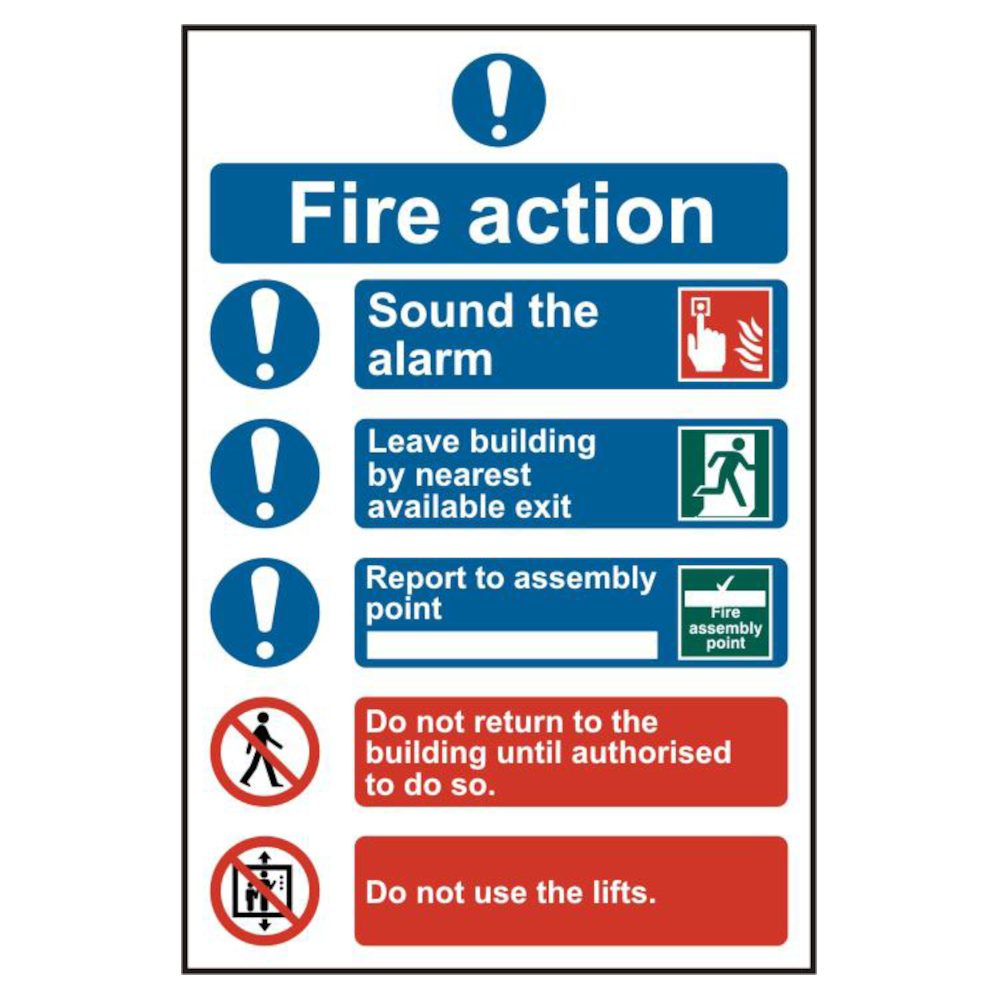 ASEC Fire Action Procedure 200mm x 300mm PVC Self Adhesive Sign - AS4647 - White - AS4647