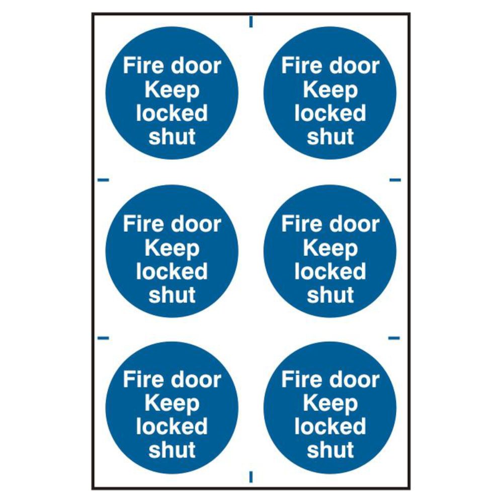 ASEC `Fire Door Keep Locked Shut` 200mm x 300mm PVC Self Adhesive Sign - AS4643 - Blue &amp;amp; White - AS4643