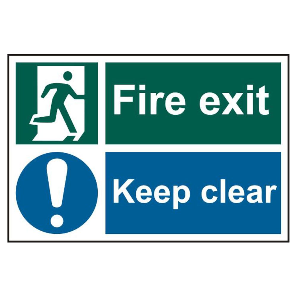 ASEC `Fire Exit Keep Clear` 200mm x 300mm PVC Self Adhesive Sign