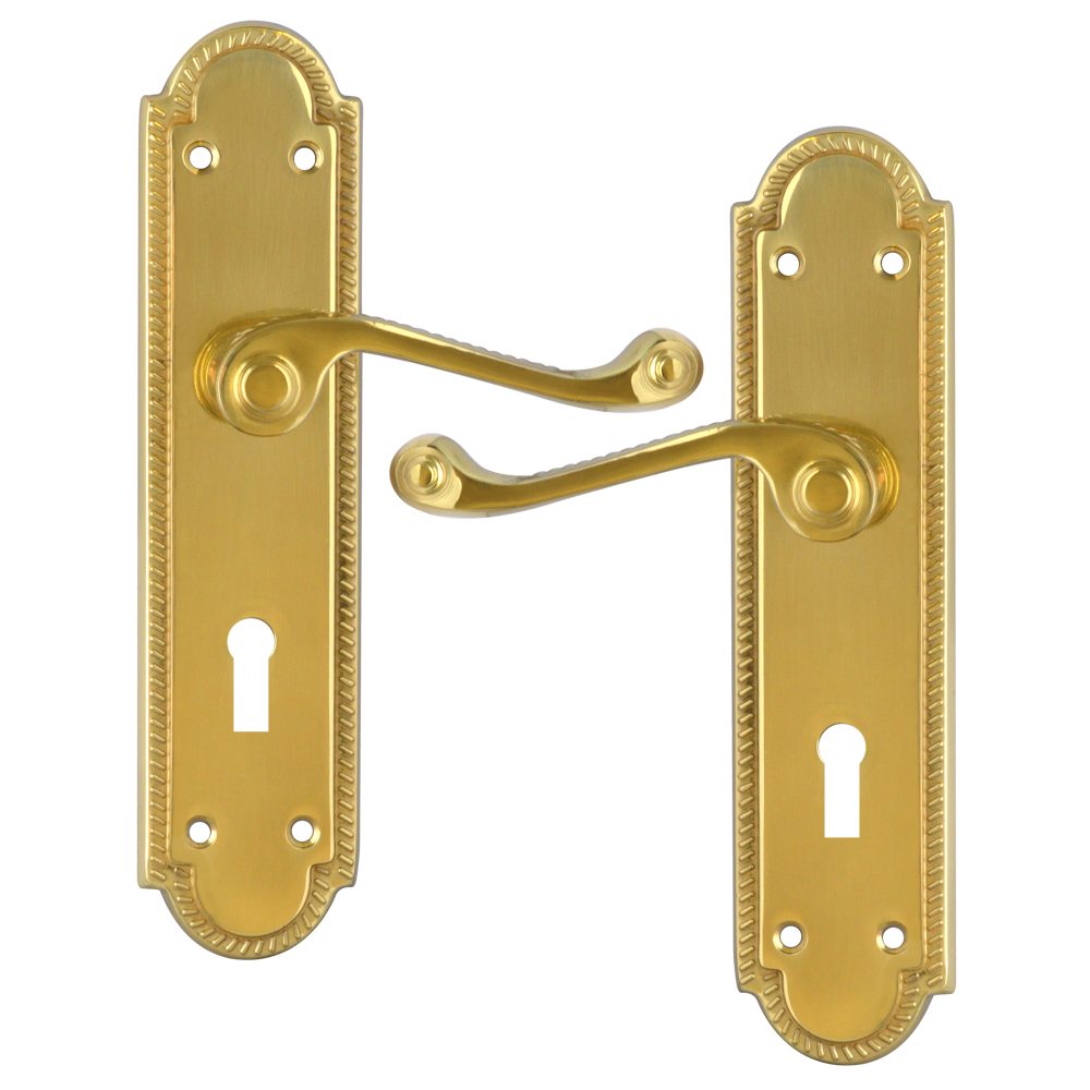 ASEC Georgian Shaped Plate Mounted Lever Furniture - AS3773 - Polished Brass - AS3773