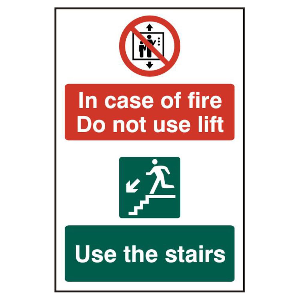 ASEC `In Case Of Fire Do Not Use Lift` 200mm x 300mm PVC Self Adhesive Sign