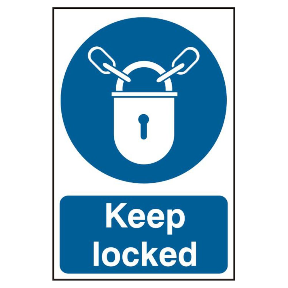 ASEC `Keep Locked` 200mm x 300mm PVC Self Adhesive Sign