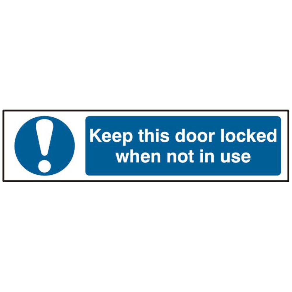 ASEC `Keep This Door Locked When Not In Use` 200mm x 50mm Self Adhesive Sign