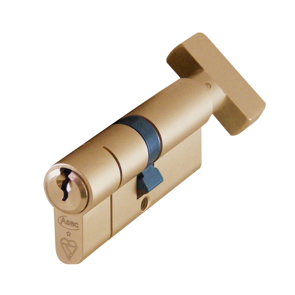 ASEC Kite BS 1 Star Kitemarked Euro Key &amp; Turn Cylinder - AS10161 - 35/T35 - Satin Brass - AS10161
