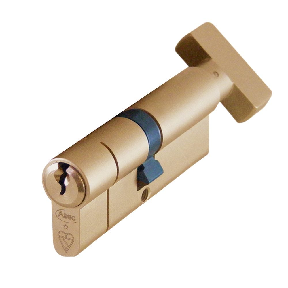 ASEC Kite BS 1 Star Kitemarked Euro Key &amp; Turn Cylinder - AS10163 - 40/T40 - Satin Brass - AS10163