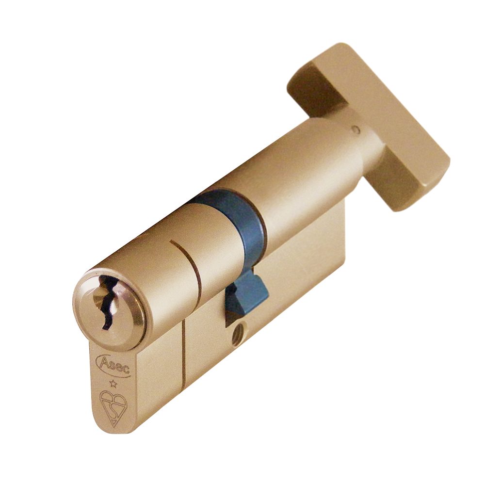 ASEC Kite BS 1 Star Kitemarked Euro Key &amp; Turn Cylinder - AS10165 - 40/T40 - Satin Brass - AS10165