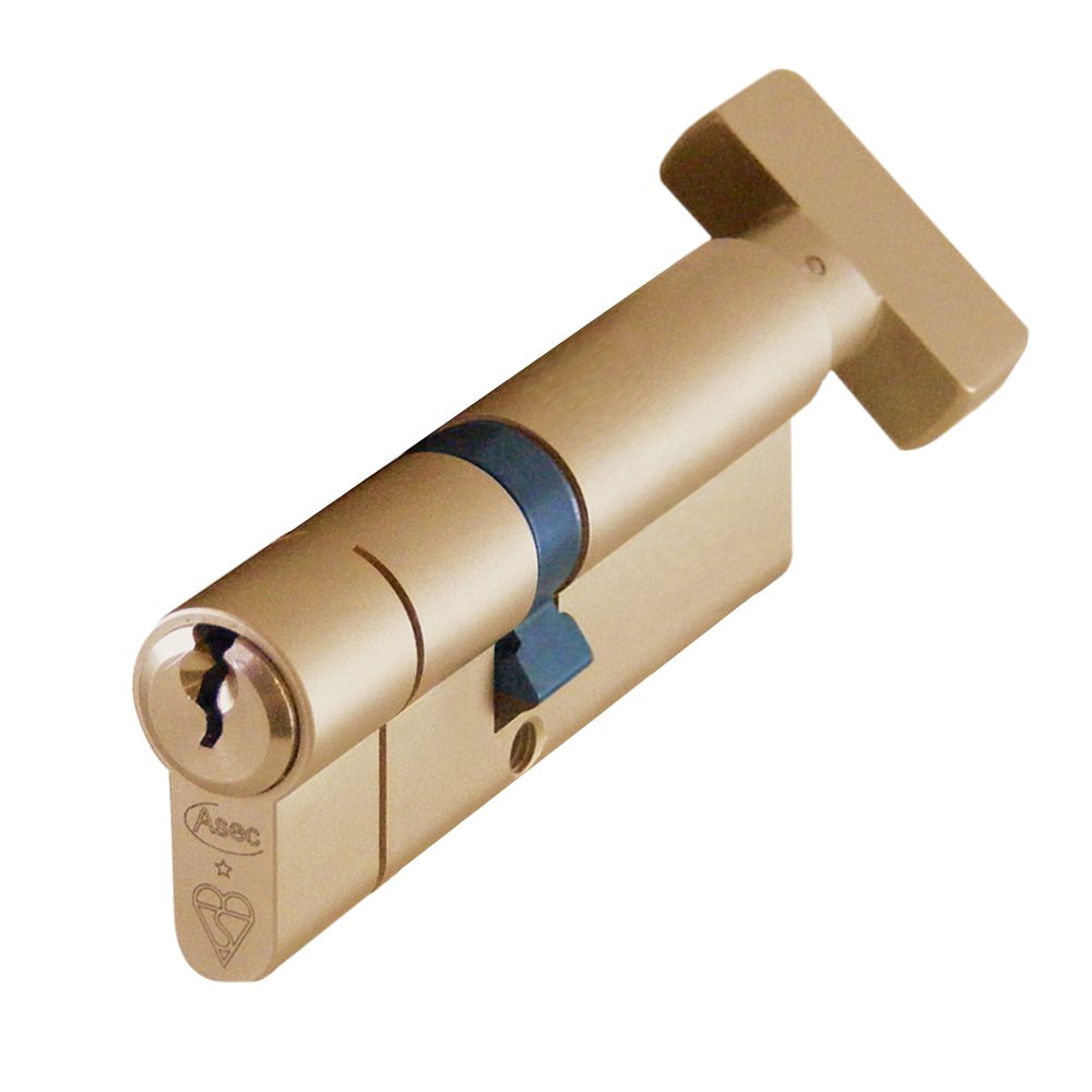ASEC Kite BS 1 Star Kitemarked Euro Key &amp; Turn Cylinder - AS10171 - 40/T45 - Satin Brass - AS10171
