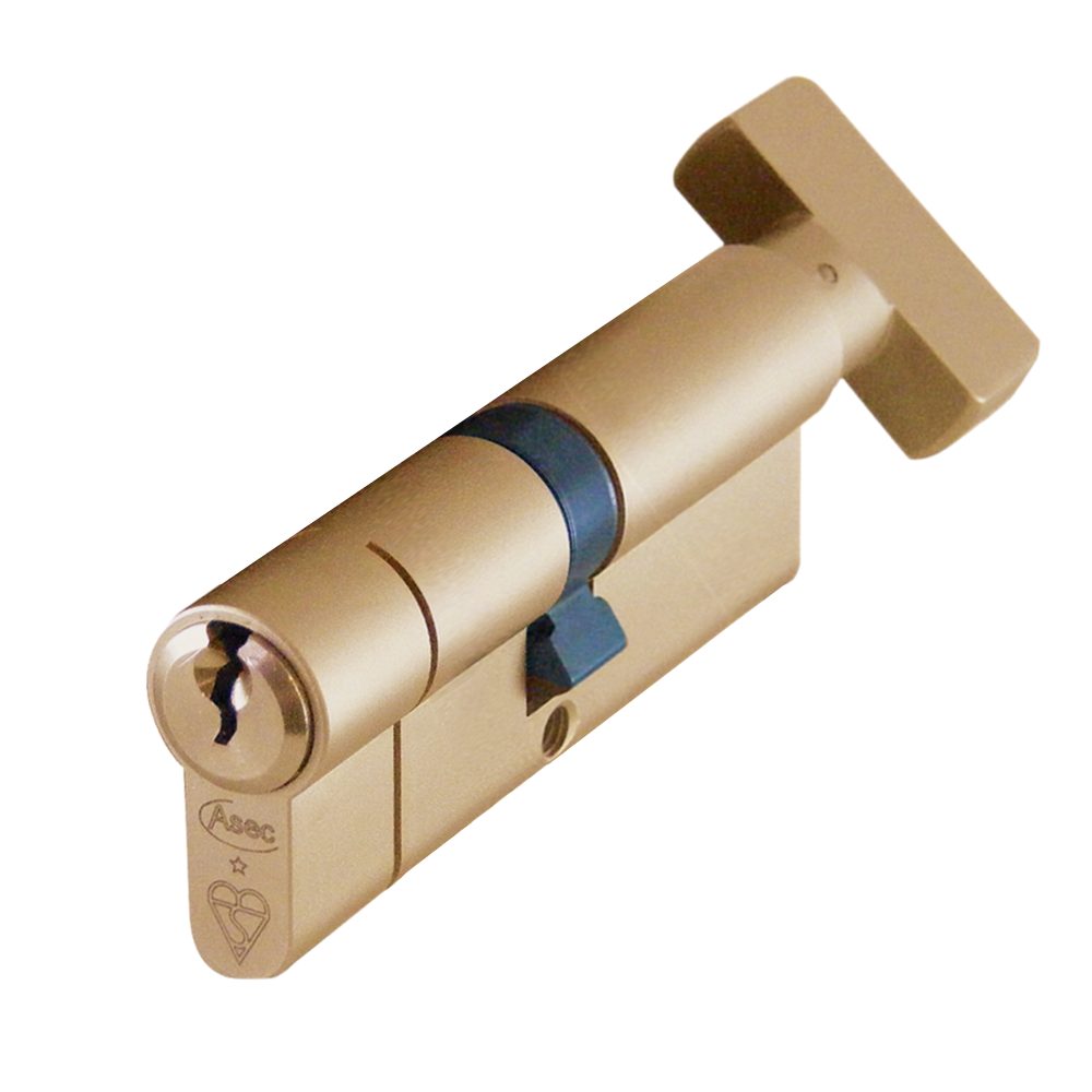 ASEC Kite BS 1 Star Kitemarked Euro Key &amp; Turn Cylinder - AS10169 - 45/T40 - Satin Brass - AS10169