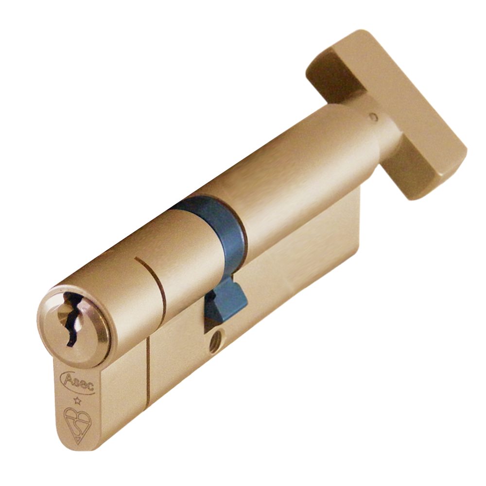ASEC Kite BS 1 Star Kitemarked Euro Key &amp; Turn Cylinder - AS10173 - 45/T55 - Satin Brass - AS10173