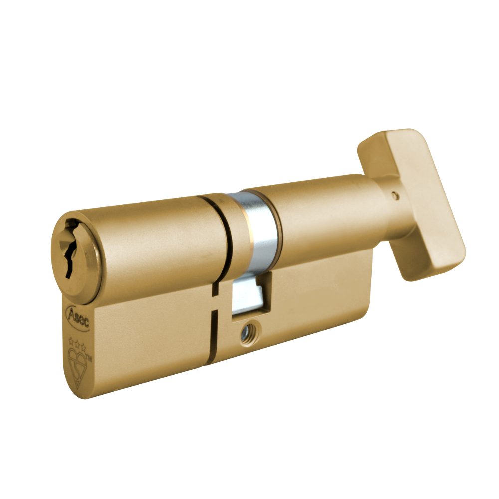 ASEC Kite Elite 3 Star Snap Resistant Euro Key &amp; Turn Cylinder - AS10385 - 35/T35 - Satin Brass - AS10385