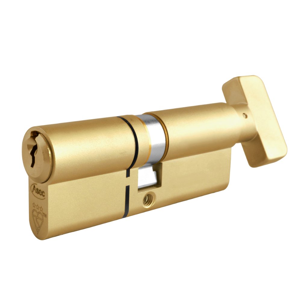 ASEC Kite Elite 3 Star Snap Resistant Euro Key &amp; Turn Cylinder - AS10389 - 35/T40 - Satin Brass - AS10389