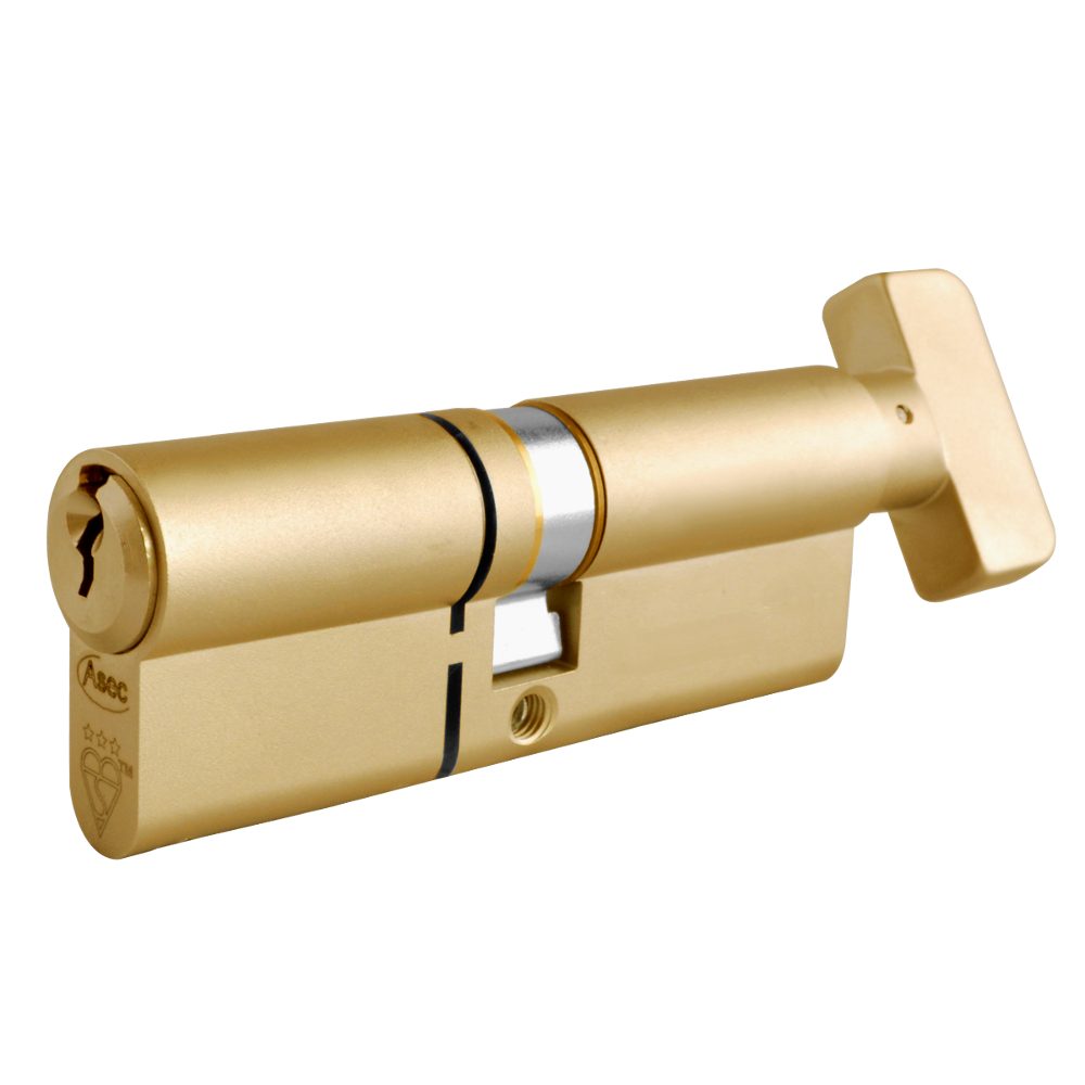 ASEC Kite Elite 3 Star Snap Resistant Euro Key &amp; Turn Cylinder - AS10395 - 40/T45 - Satin Brass - AS10395