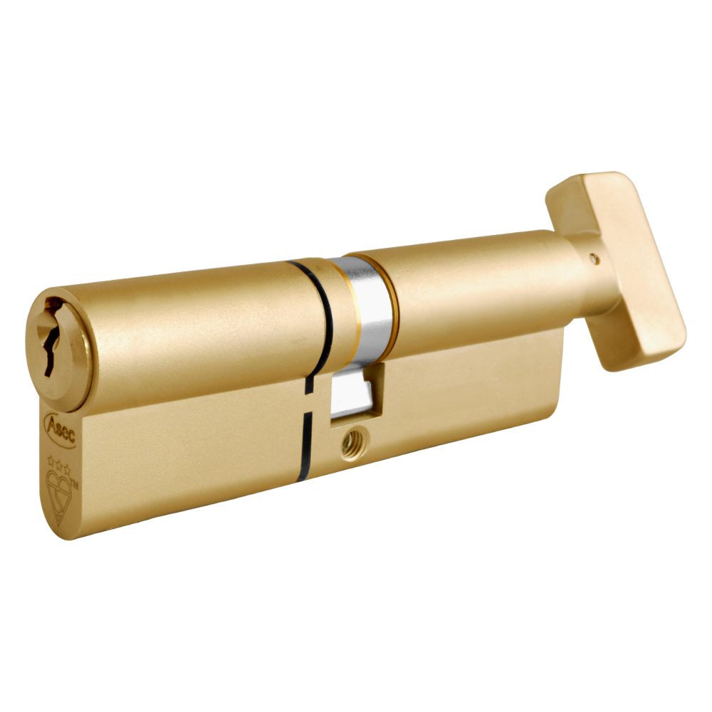 ASEC Kite Elite 3 Star Snap Resistant Euro Key &amp; Turn Cylinder - AS10397 - 45/T55 - Satin Brass - AS10397