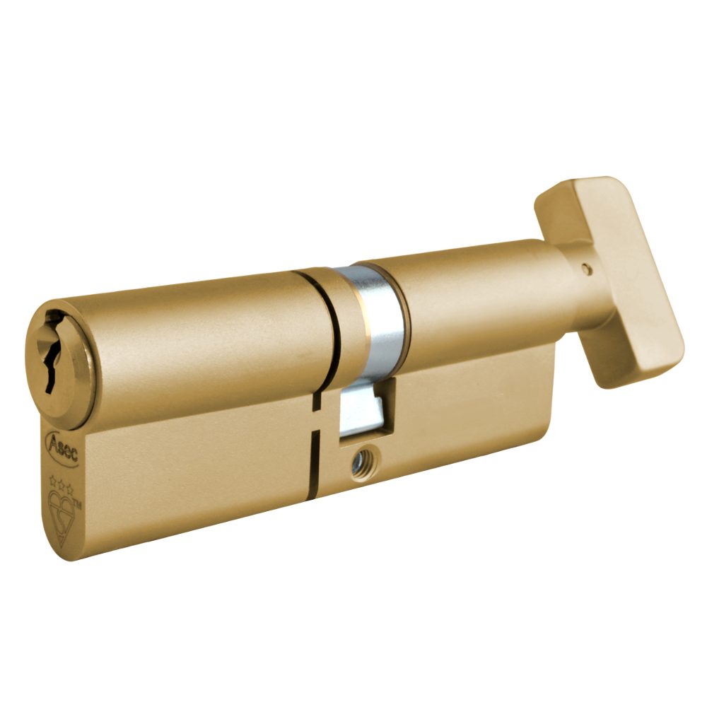 ASEC Kite Elite 3 Star Snap Resistant Euro Key &amp; Turn Cylinder - AS10468 - 55/T45 - Satin Brass - AS10468