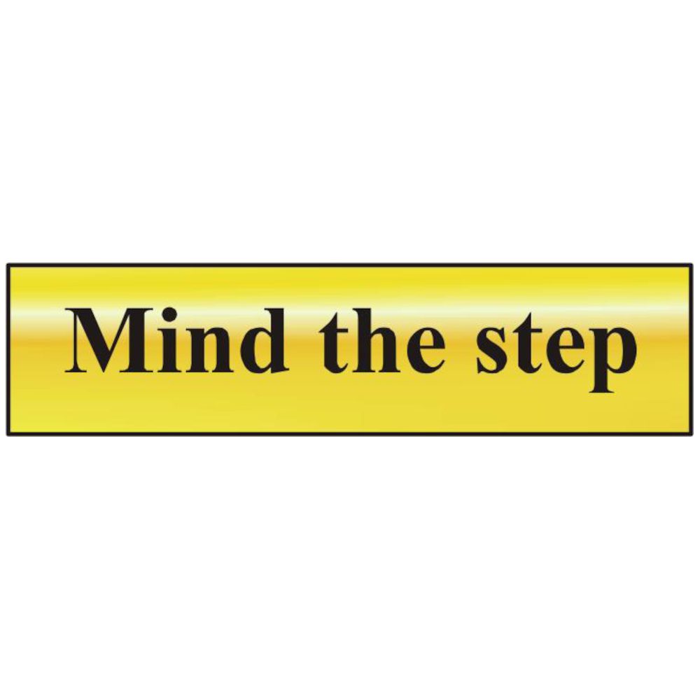 ASEC `Mind The Step` 200mm x 50mm Gold Self Adhesive Sign - AS4732 - Gold - AS4732