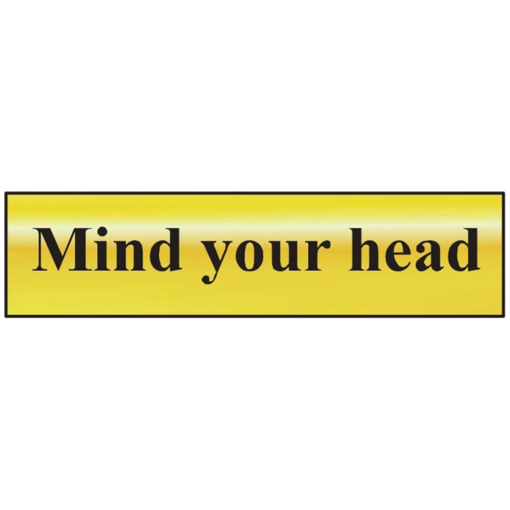 ASEC `Mind Your Head` 200mm x 50mm Gold Self Adhesive Sign - AS4735 - Gold - AS4735