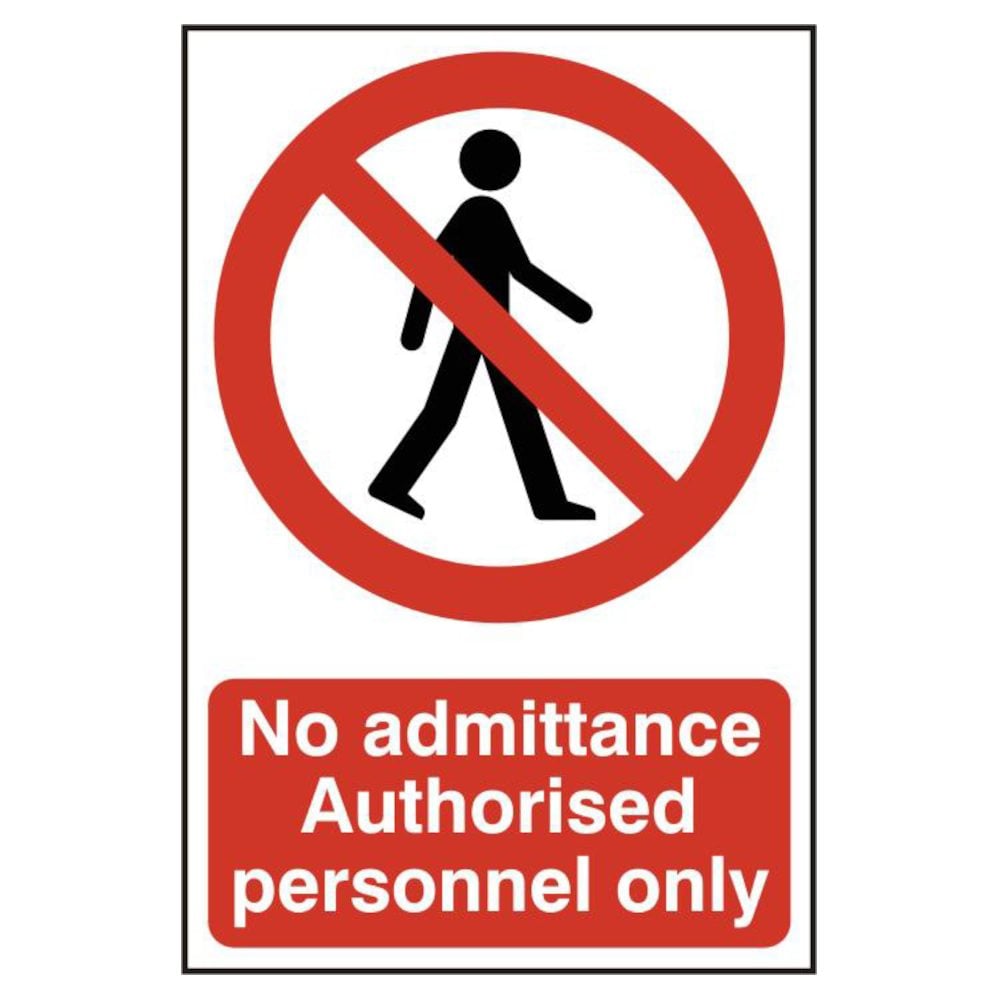 ASEC `No Admittance Authorised Personnel Only` 200mm x 300mm PVC Self Adhesive Sign