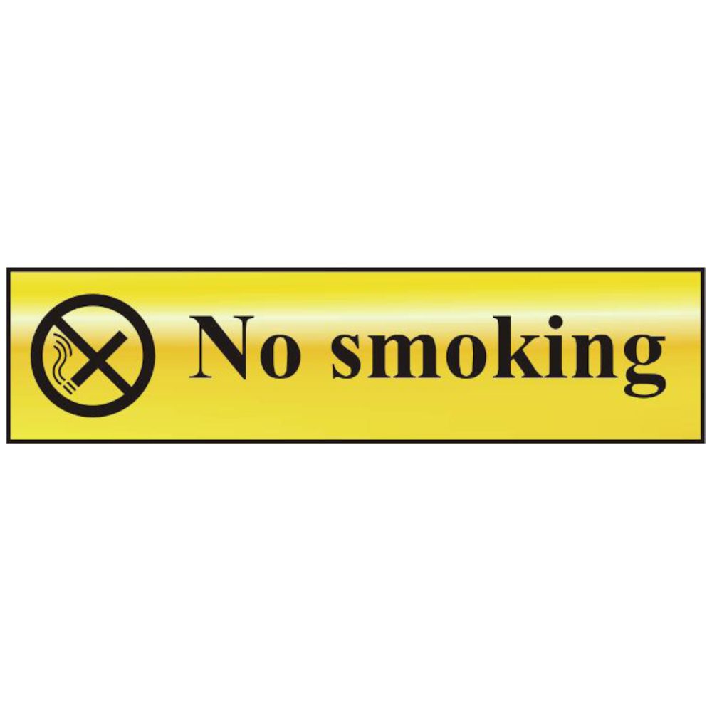 ASEC `No Smoking` 200mm x 50mm Gold Self Adhesive Sign