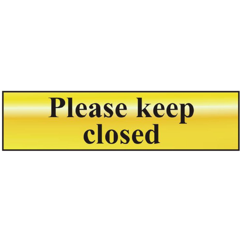 ASEC `Please Keep Closed` 200mm x 50mm Gold Self Adhesive Sign
