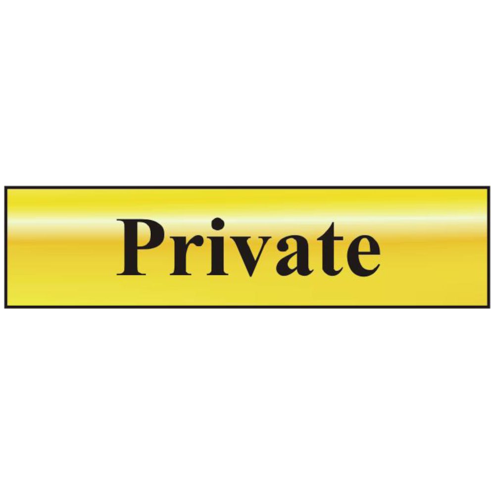 ASEC `Private` 200mm x 50mm Gold Self Adhesive Sign