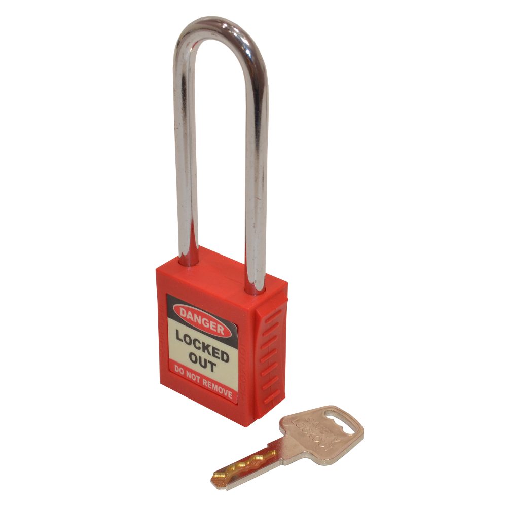 ASEC Safety Lockout Tagout Padlock Long Shackle - AS11492 - Red - AS11492