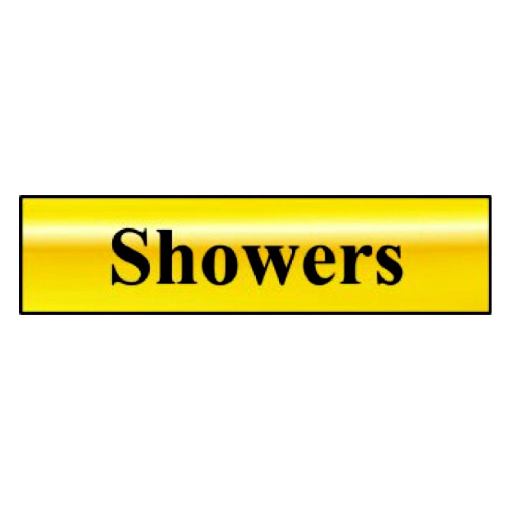 ASEC `Showers` 200mm X 50mm Gold Self Adhesive Sign
