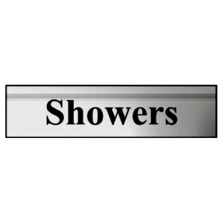 ASEC `Showers` 200mm X 50mm Silver Self Adhesive Sign - AS11445 - Chrome Plated - AS11445