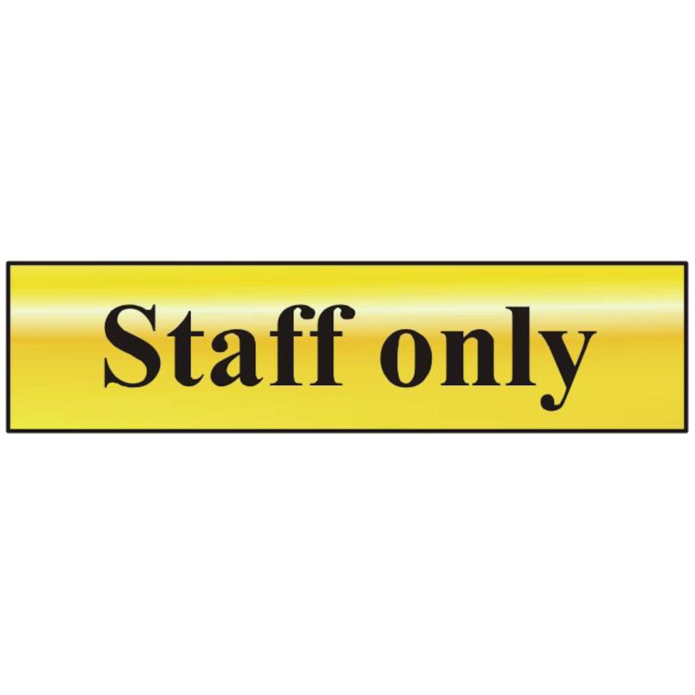 ASEC `Staff Only` 200mm x 50mm Gold Self Adhesive Sign