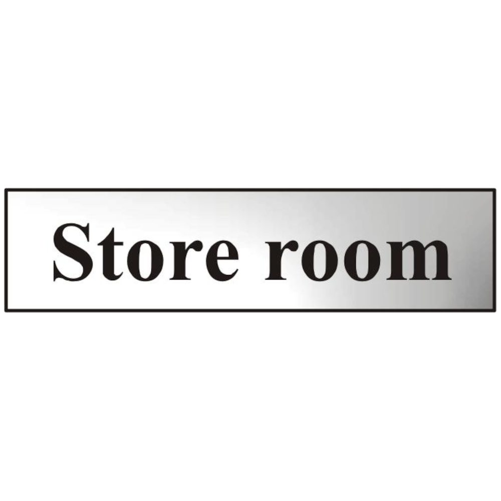 ASEC `Store Room` 200mm x 50mm Chrome Self Adhesive Sign - AS4756 - Chrome Plated - AS4756