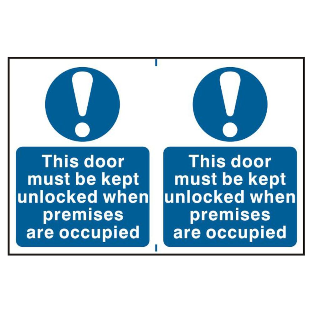 ASEC `This Door Must Be Kept Unlocked When Premises Are Occupied` 200mm x 300mm PVC Self Adhesive Sign