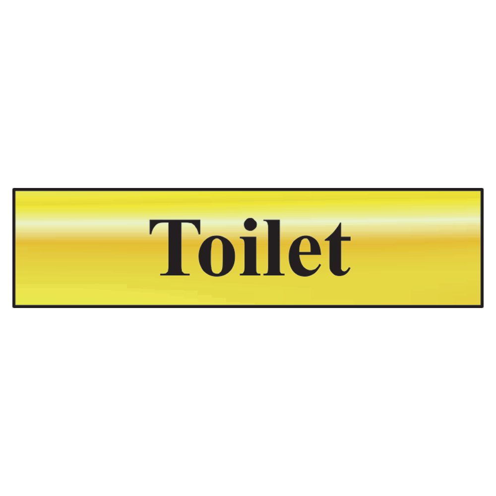 ASEC `Toilet` 200mm x 50mm Metal Strip Self Adhesive Sign Gold