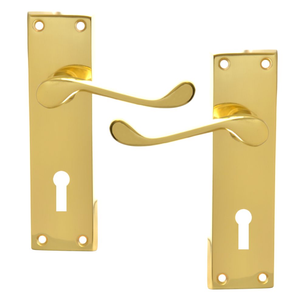 ASEC Victorian Scroll Plate Mounted Lever Furniture - AS3500 - Polished Brass - AS3500